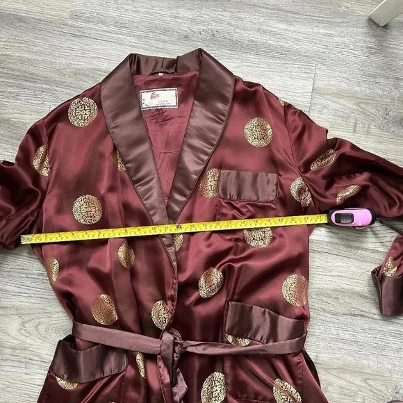 Vintage Men's Oriental Brown Satin Chinese Smoking Jacket